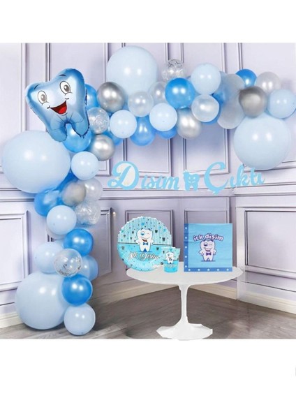 Lüks Diş Folyolu Uzar Yazılı Dişim Çıktı Mavi Gümüş Konsept Parti Seti