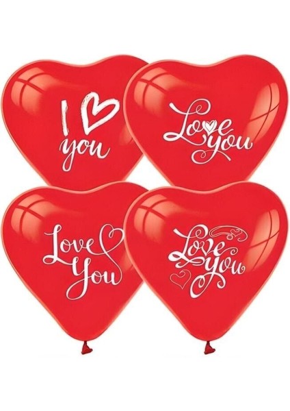 I Love You"baskılı 12" Kırmızı Kalp Balon