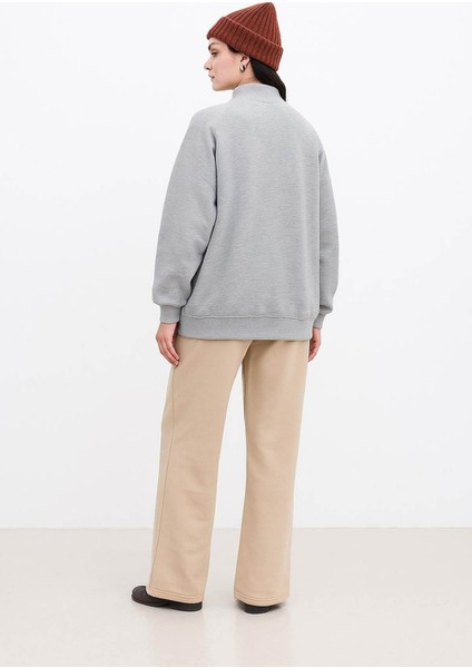 Oversize Yakası Fermuarlı Gri Kadın Sweatshirt 25K0133K1 modelleri