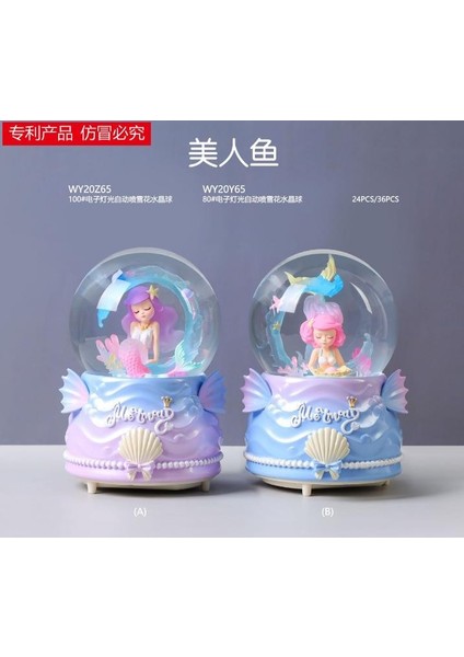 Deniz Kızı Temalı Işıklı Müzikli Püskürtmeli Büyük Boy Kar Küresi