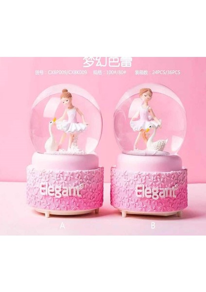 Kuğulu Balerin Işıklı Müzikli Püskürtmeli Büyük Boy Kar Küresi