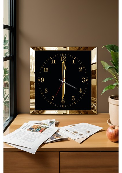 Gold Çerçeveli Elif Temalı Dekoratif Mdf Duvar Saati