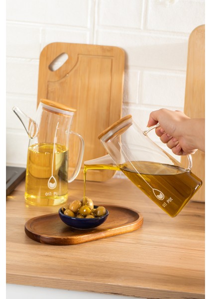 2093 Bambu Kapaklı Vakumlu Borosilikat Cam 2li Yağdanlık Yağlık Sirkelik Seti 700ML fiyatları