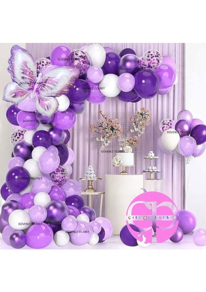 Mor Kelebek Folyolu Balon Zincir Set modelleri
