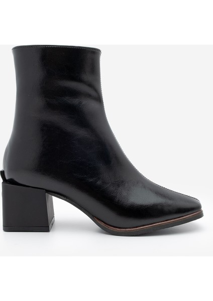 Kadın Topuklu Bot&Bootie Küt Burun Ahşap Desen Ökçe Fermuarlı Günlük Klasik Bot Noyes Siyah modelleri