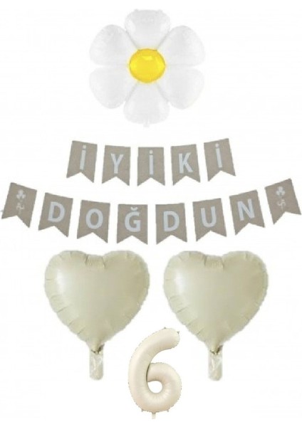 Papatya Folyolu Krem Renk Folyo Yaş Balon Set