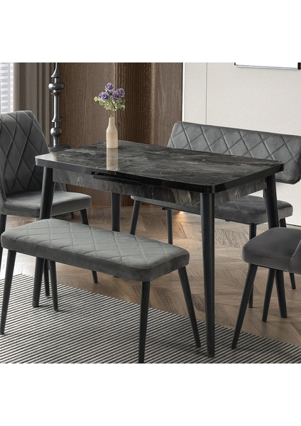 Mobilgen (Sadece Masa) Siyah MERMER120+30X70 Silva Açılabilir Masa