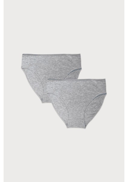 Kadın Gri 2 li Paket Modal Dar Kalıp Ara Bel Slip Külot 187