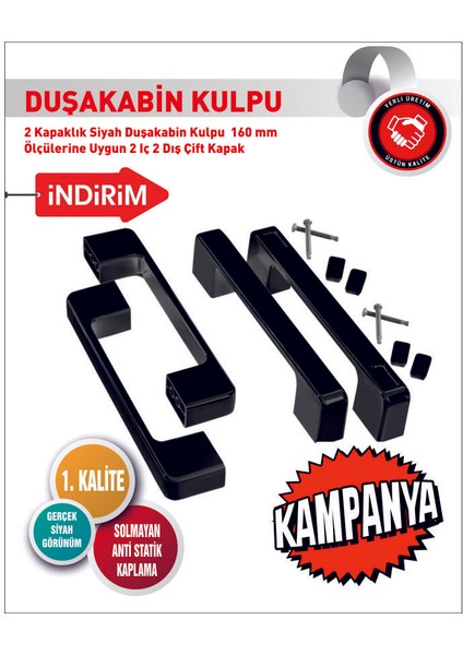 Duşakabin Cam Kapı Kare Kulp 4 Adet Duşakabin Kolu Siyah