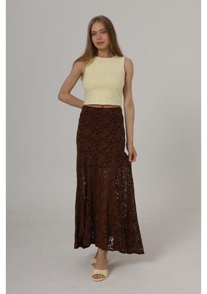 Bel Lastikli Dantel Etek - Kahve fırsatları