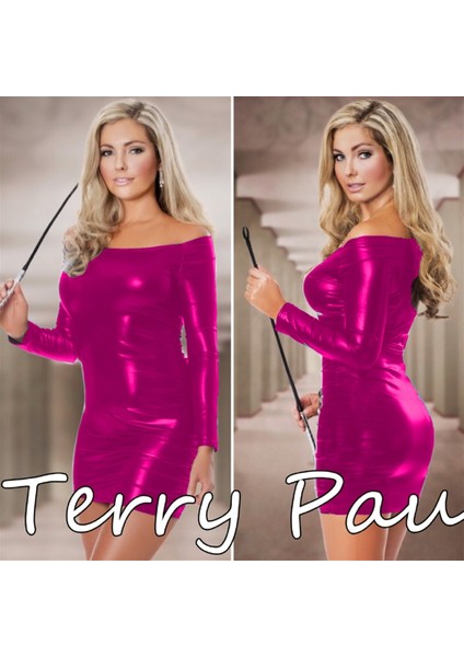 B101167 Uzun Kollu Parlak Elbise modelleri