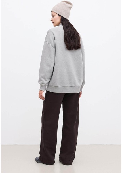 Bisiklet Yaka Oversize Baskılı Gri Kadın Sweatshirt 25K0013K1 modelleri