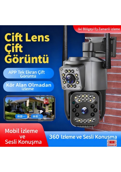 WiFi Güvenlik Kamerası 360° - İç ve Dış Mekan, 2 Yönlü Sesli Interkom, Hareketli Ses Alarmı, Gece Görüşü, TF Kart & Bulut Destekli, Kolay Kurulum - Montaj Braketi Hediye!