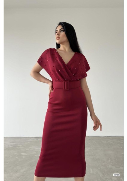 Viola Inci Detay Elbise Bordo 582167