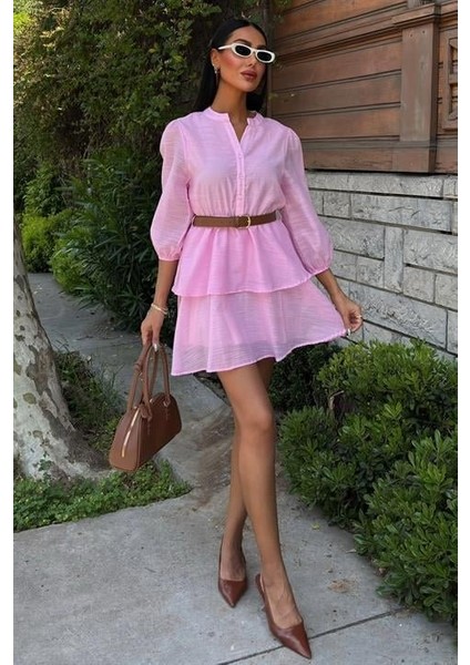 Deri Kemerli Fırfırlı Elbise 2901 fiyatları