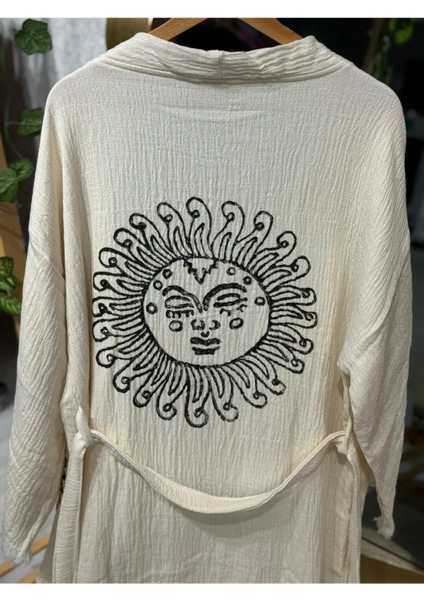 Müslin Kimono %100 Pamuklu Güneş Baskılı Desenli Bornoz Kaftan Sabahlık modelleri