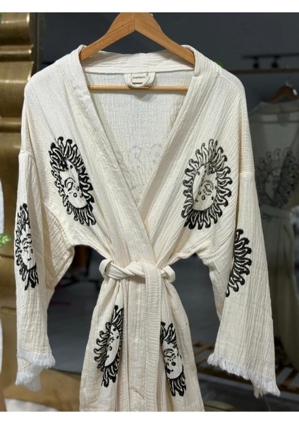 Müslin Kimono %100 Pamuklu Güneş Baskılı Desenli Bornoz Kaftan Sabahlık fırsatları