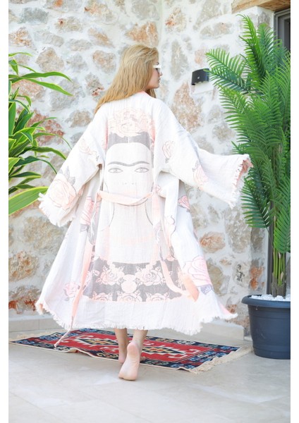 Müslin Kimono %100 Pamuklu Frida Desenli Jakarlı Bornoz Kaftan Sabahlık fiyatları