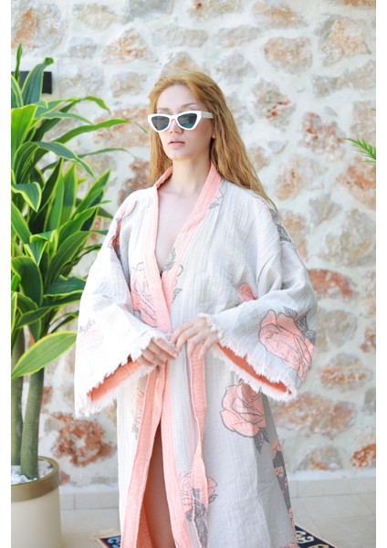 Müslin Kimono %100 Pamuklu Frida Desenli Jakarlı Bornoz Kaftan Sabahlık fırsatları