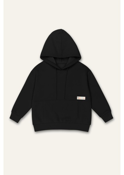 Erkek Çocuk Kapşonlu Kanguru Cepli Sweatshirt - Siyah