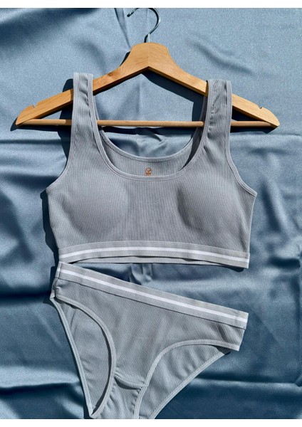 Soleya Kaşkorse Kumaş Açık Mavi Renk Pedli Sütyen ve Slip Külot Takımı