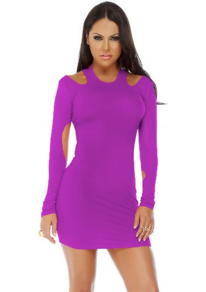 B101185 Uzun Kollu Açık Mini Elbise