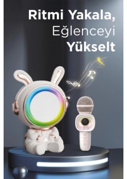 Taşınabilir Rgb Işılı Sevimli Figürlü Mikrofonlu Karaoke Bluetooth Hoparlör Krem modelleri