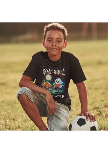 Cadılar Bayramı Futbol Desenli Çocuk Tişört – Rahat ve Eğlenceli Tasarım
