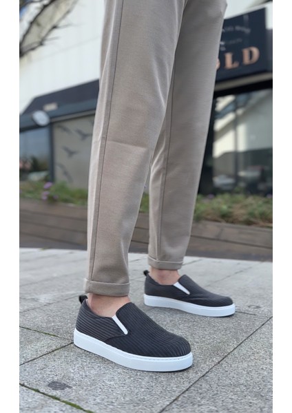 ET0339 Bağcıksız Kadife Gri Beyaz Taban Günlük Erkek Ayakkabı fırsatları
