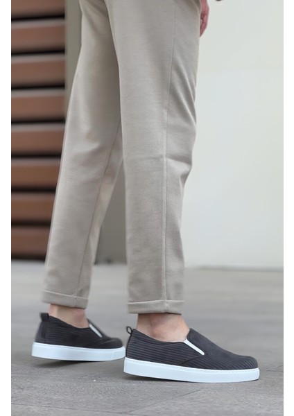 ET0339 Bağcıksız Kadife Gri Beyaz Taban Günlük Erkek Ayakkabı indirimleri