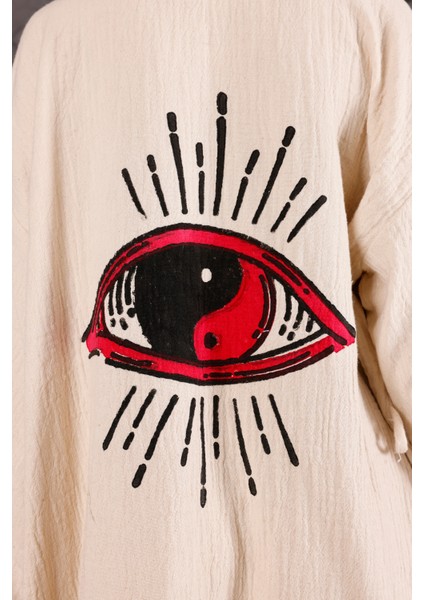 Müslin Kimono %100 Pamuklu Yin Yang Göz Baskılı Desenli Bornoz Kaftan Sabahlık modelleri