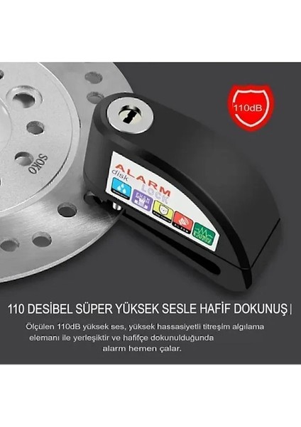 Alarmlı Disk Kilidi Motorsiklet Scooter Bisiklet Sesli Alarm 110 Desibel Yüksek Ses