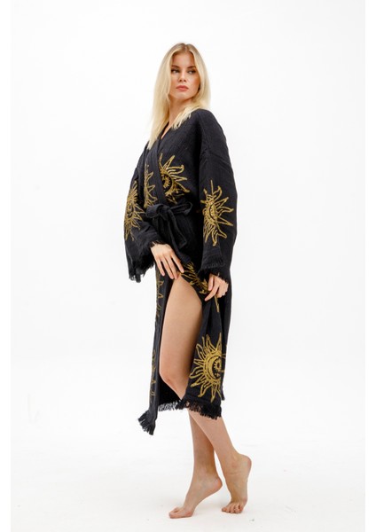 Müslin Kimono %100 Pamuklu Güneş Baskılı Desenli Bornoz Kaftan Sabahlık modelleri