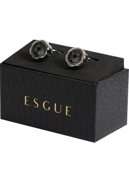 Gümüş Renk Siyah Yuvarlak Desenli Kol Düğmesi KD:7002