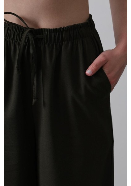 Beli Lastikli Bol Paça Pantolon - Haki fırsatları