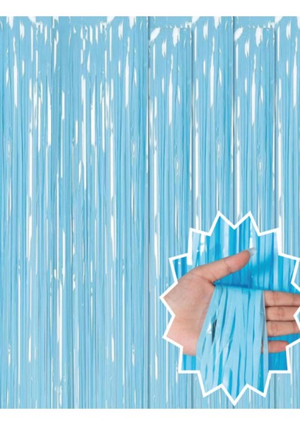 Soft Mavi Püsküllü Kapı Perdesi - Parti, Baby Shower, Sünnet Süsü, Cinsiyet Partisi 1x2 M