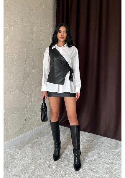 Beyaz Yandan Bağlamalı Yelek Gömlek