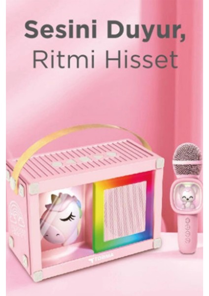 Taşınabilir Rgb Işılı Sevimli Figürlü Mikrofonlu Karaoke Bluetooth Hoparlör Pembe fiyatları