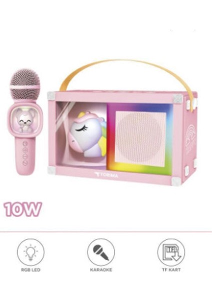 Taşınabilir Rgb Işılı Sevimli Figürlü Mikrofonlu Karaoke Bluetooth Hoparlör Pembe modelleri