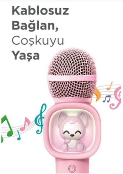 Taşınabilir Rgb Işılı Sevimli Figürlü Mikrofonlu Karaoke Bluetooth Hoparlör Pembe fırsatları