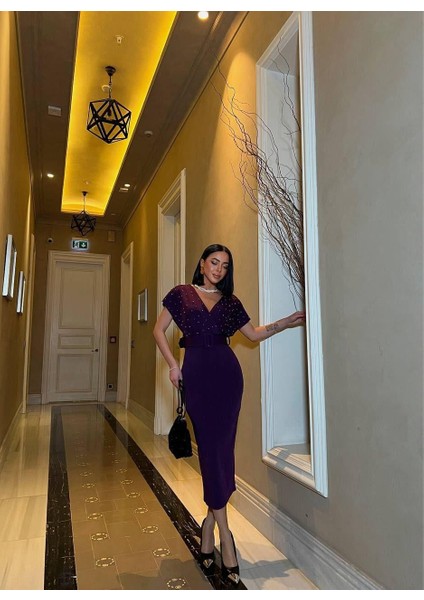 Viola Inci Detay Elbise Mor 582167