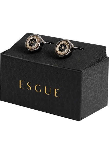 Siyah Renk Gold Yuvarlak Desenli Kol Düğmesi KD:7101