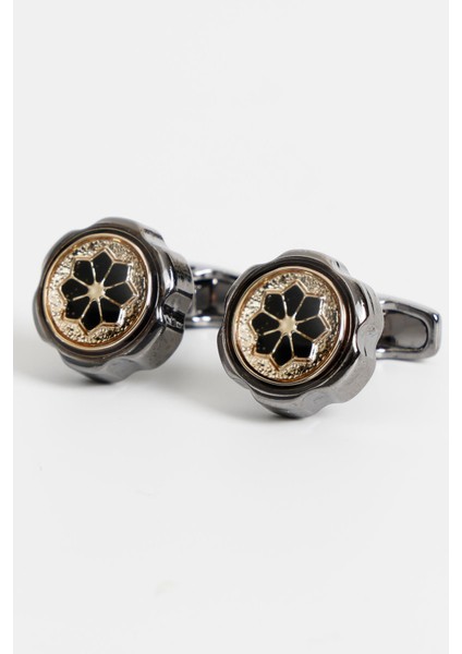 Siyah Renk Gold Yuvarlak Desenli Kol Düğmesi KD:7101 fiyatları