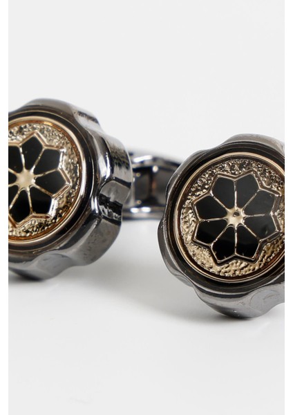 Siyah Renk Gold Yuvarlak Desenli Kol Düğmesi KD:7101 modelleri