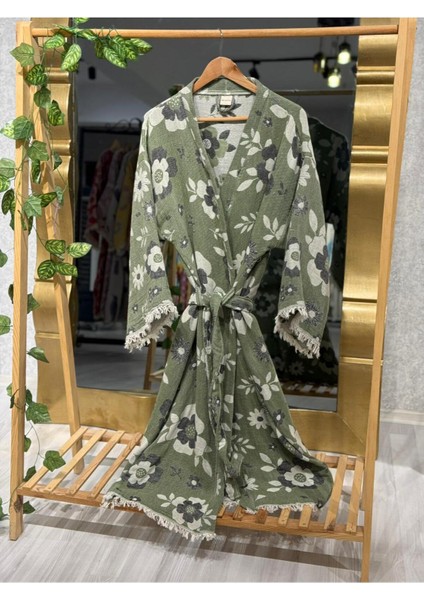 Müslin Kimono %100 Pamuklu Çiçek Desenli Jakarlı Bornoz Kaftan Sabahlık fırsatları