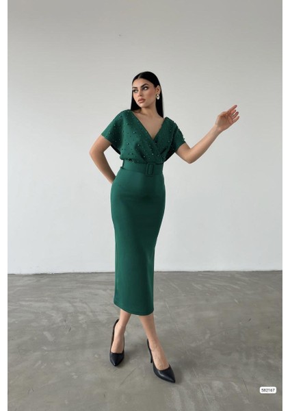 Viola Inci Detay Elbise Yeşil 582167