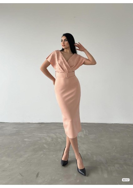 Viola Inci Detay Elbise Pudra 582167