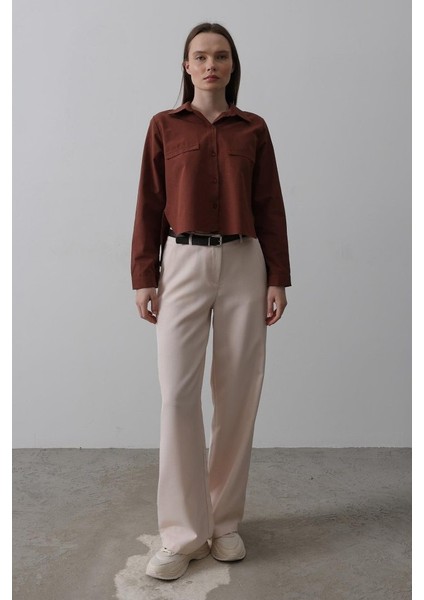 Kemerli Palazzo Pantolon - Pudra fiyatları