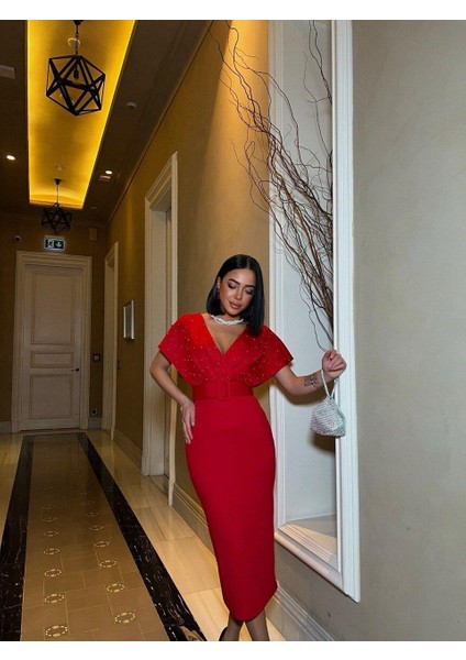 Viola Inci Detay Elbise Kirmizi 582167