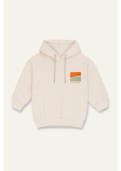Erkek Çocuk Kapşonlu Kanguru Cepli Sweatshirt - Krem fırsatları